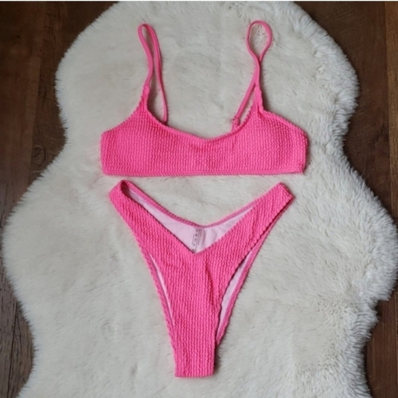 New Scrunchy Scoop Top and Brazilian Bottom Bikini Set Swimsuit Size M - Picture 5 of 7